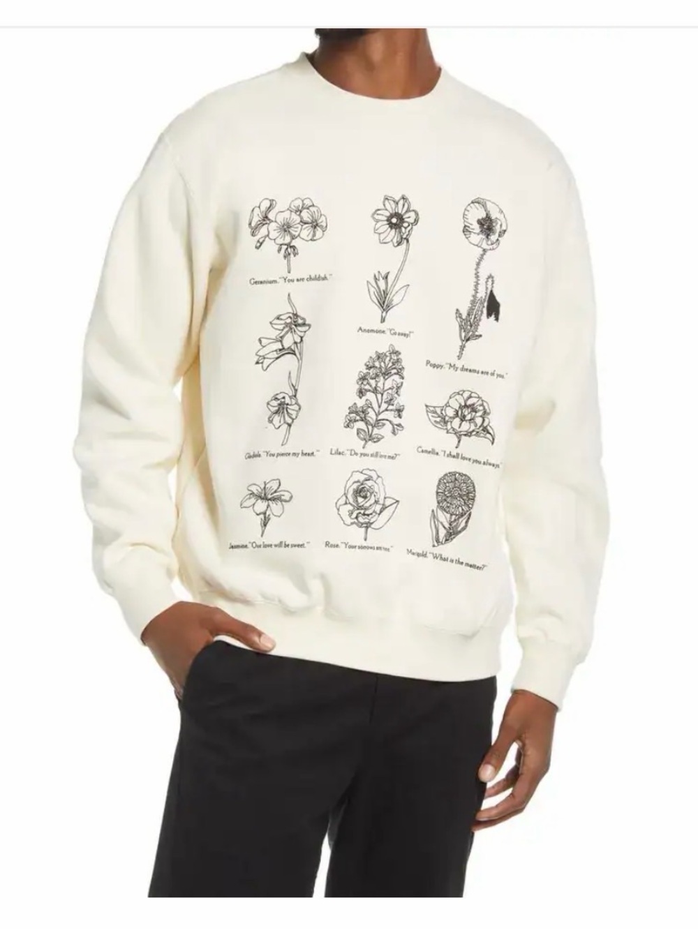 Obey Floral Graphic Crewneck Sweatshirt – Cream | Size Small | Fleece Lined